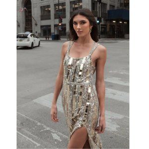 MAC DUGGAL Embellished Open Back Gown in Gold/ Silver Size US 14